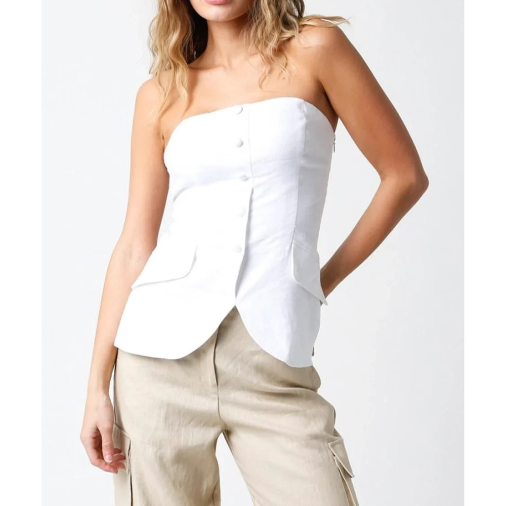 Olivaceous April Linen Top coquette babydoll Y2K preppy White M A005436